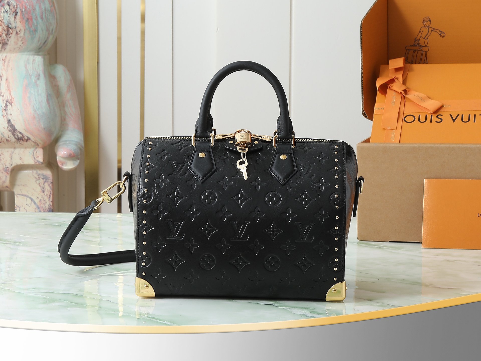 Louis Vuitton Vintage M26392 Speedy Trunk Black Top Handle Bag 001920