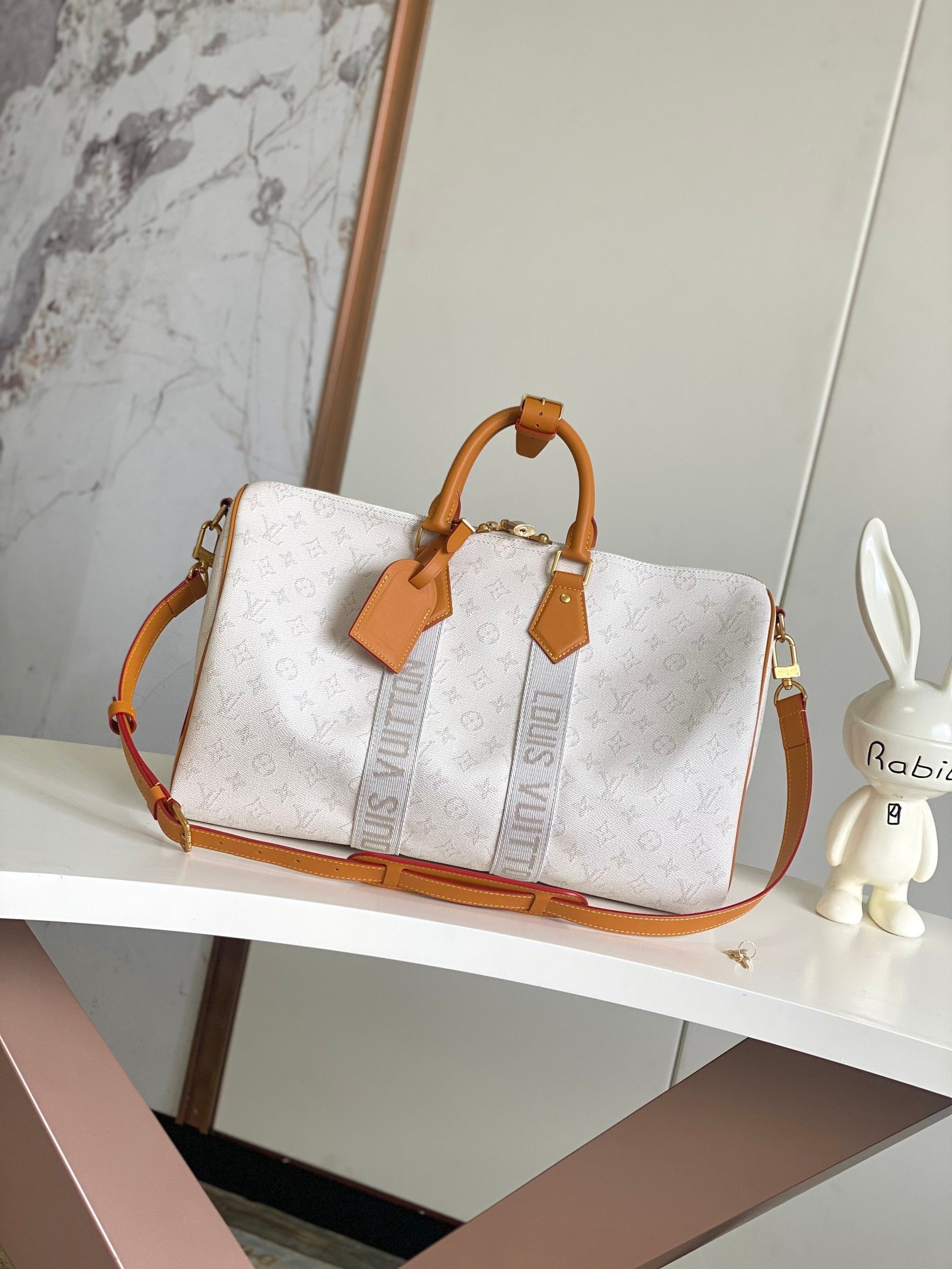 Louis Vuitton Canvas M14838 Keepall Bandouliere White Travel Bag 001830