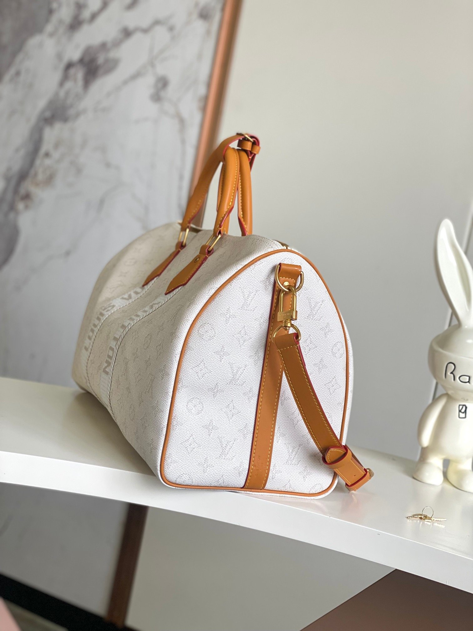 Louis Vuitton Canvas M14838 Keepall Bandouliere White Travel Bag 001830