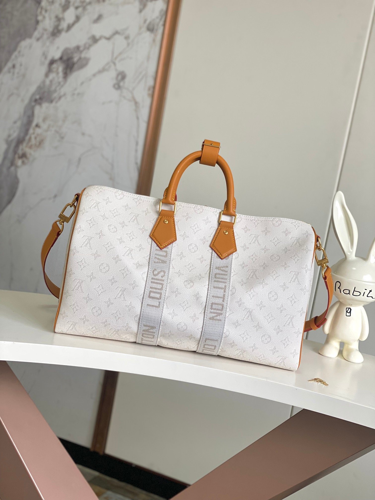 Louis Vuitton Canvas M14838 Keepall Bandouliere White Travel Bag 001830