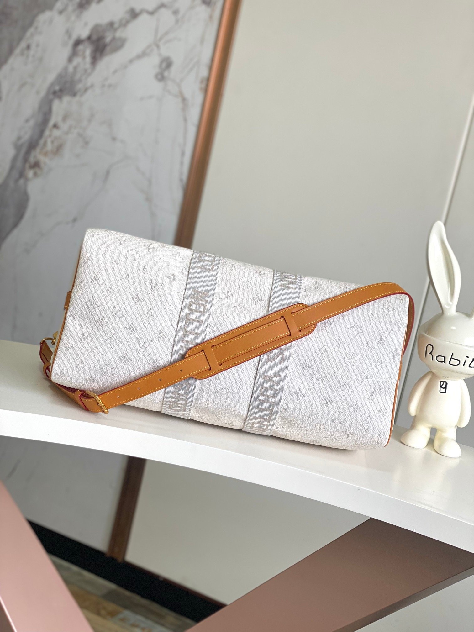 Louis Vuitton Canvas M14838 Keepall Bandouliere White Travel Bag 001830