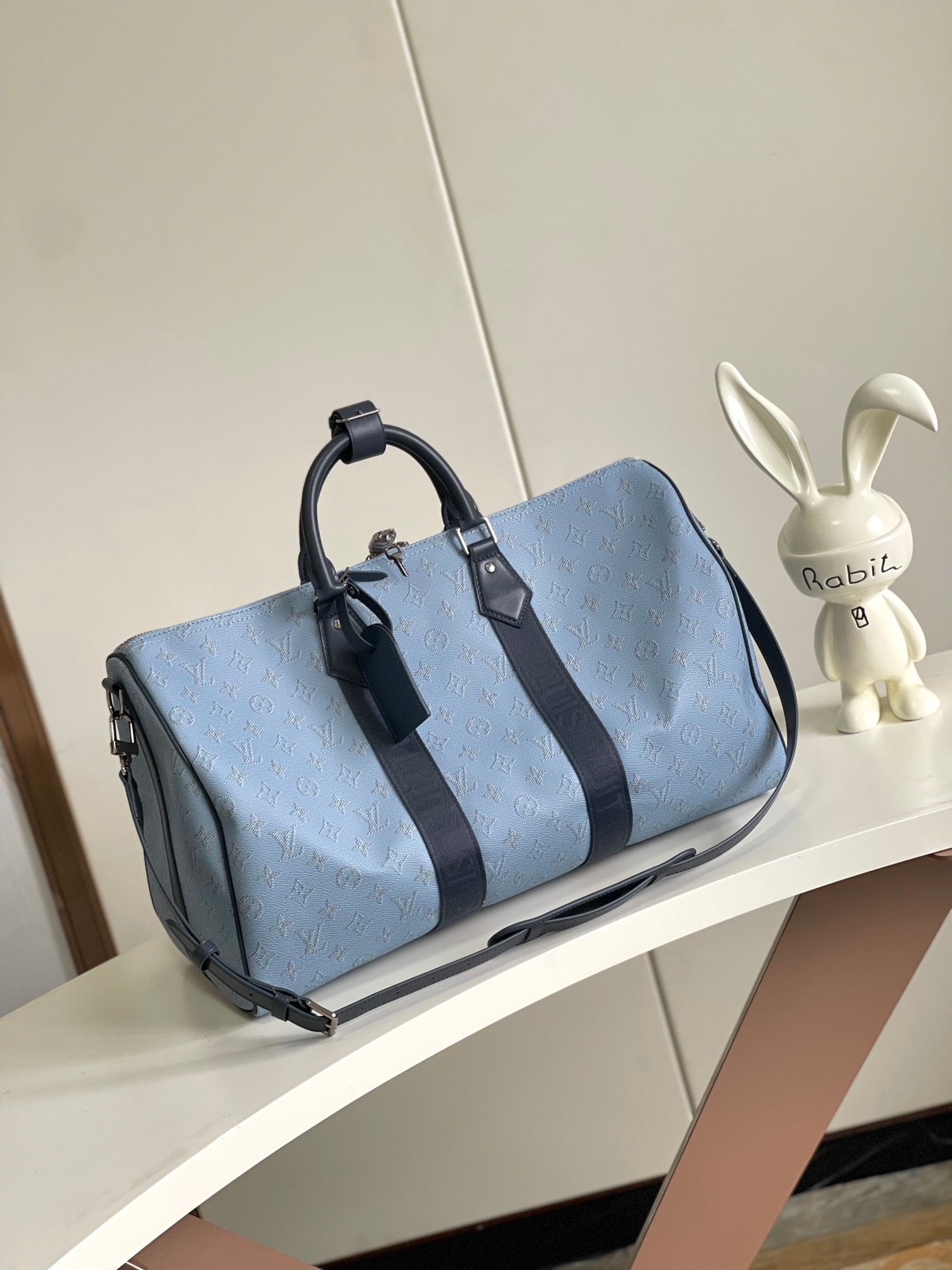 Louis Vuitton Canvas M14837 Keepall Bandouliere Blue Travel Bag 001850
