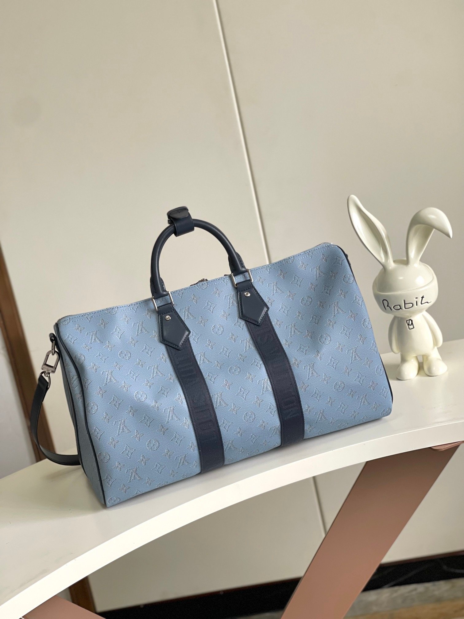 Louis Vuitton Canvas M14837 Keepall Bandouliere Blue Travel Bag 001850