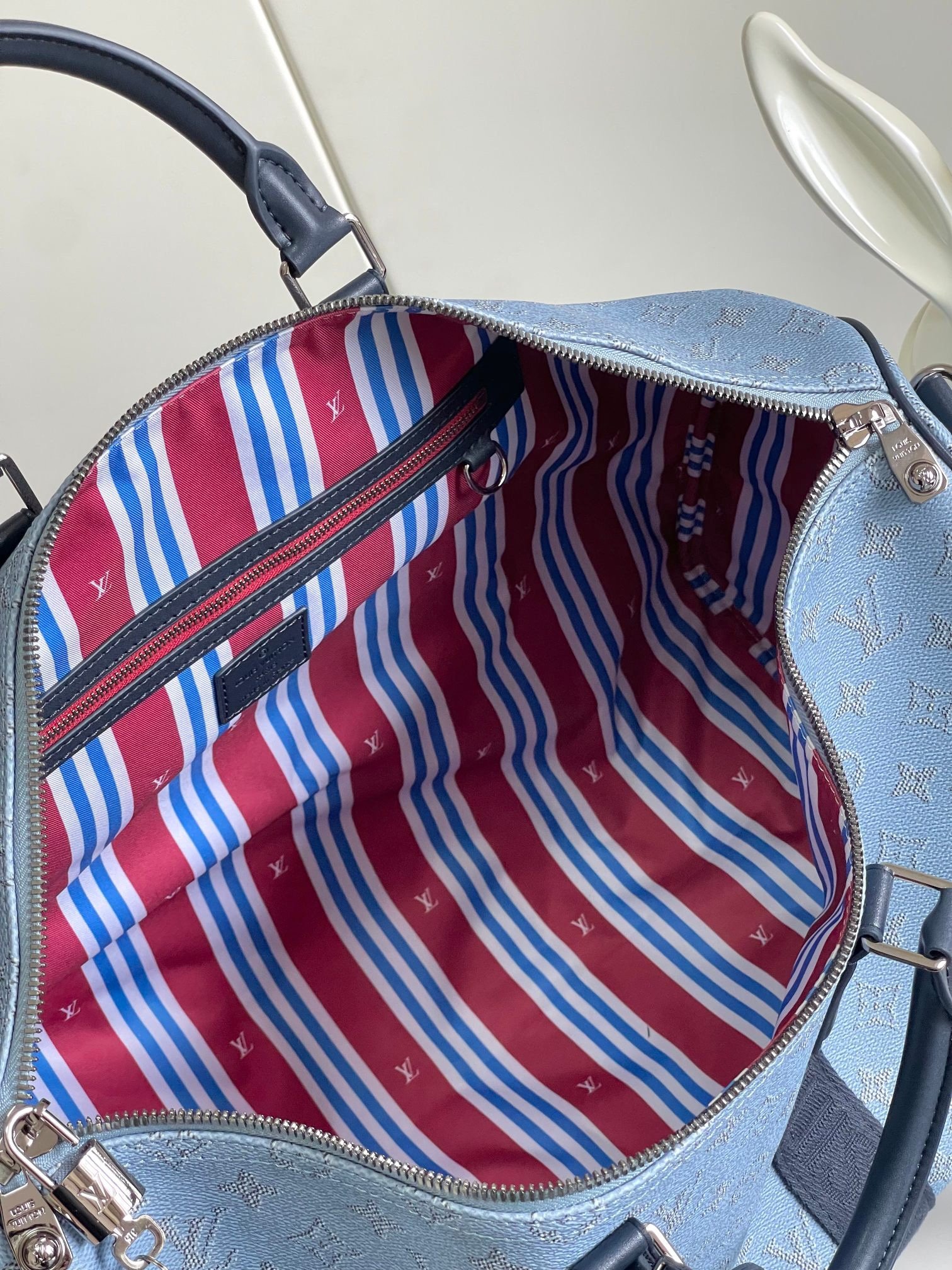 Louis Vuitton Canvas M14837 Keepall Bandouliere Blue Travel Bag 001850