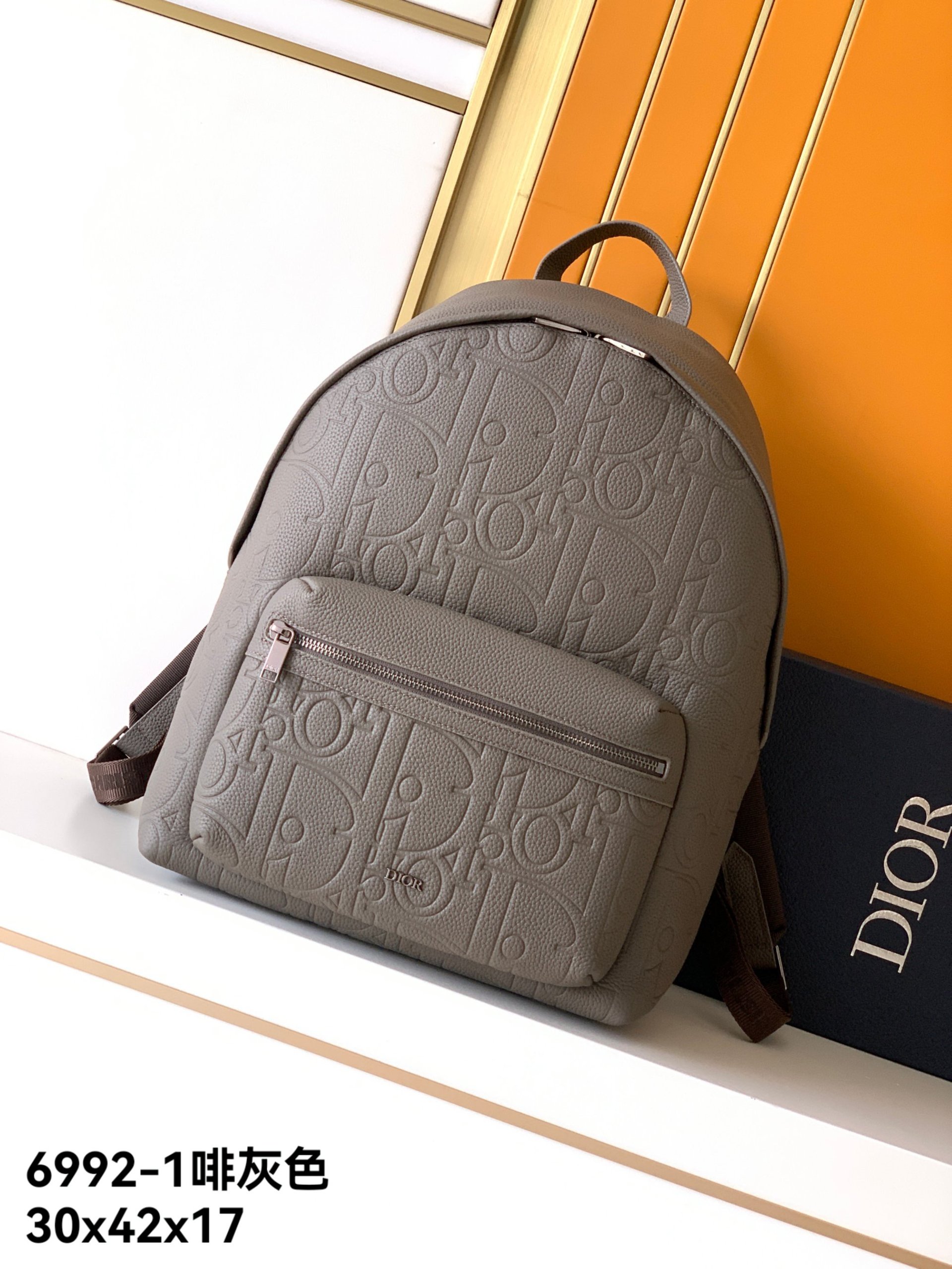 Dior Leather Christian x42x17 Gray Backpack 001800