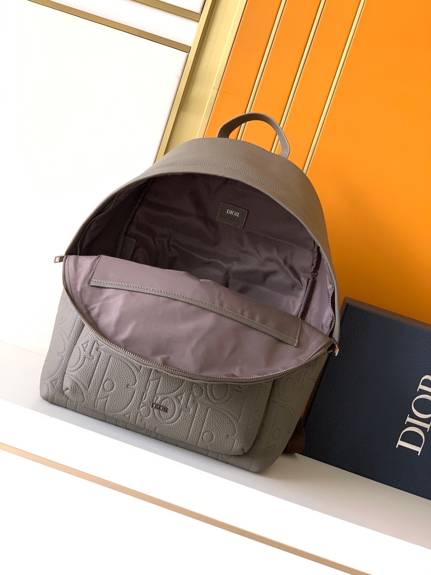 Dior Leather Christian x42x17 Gray Backpack 001800