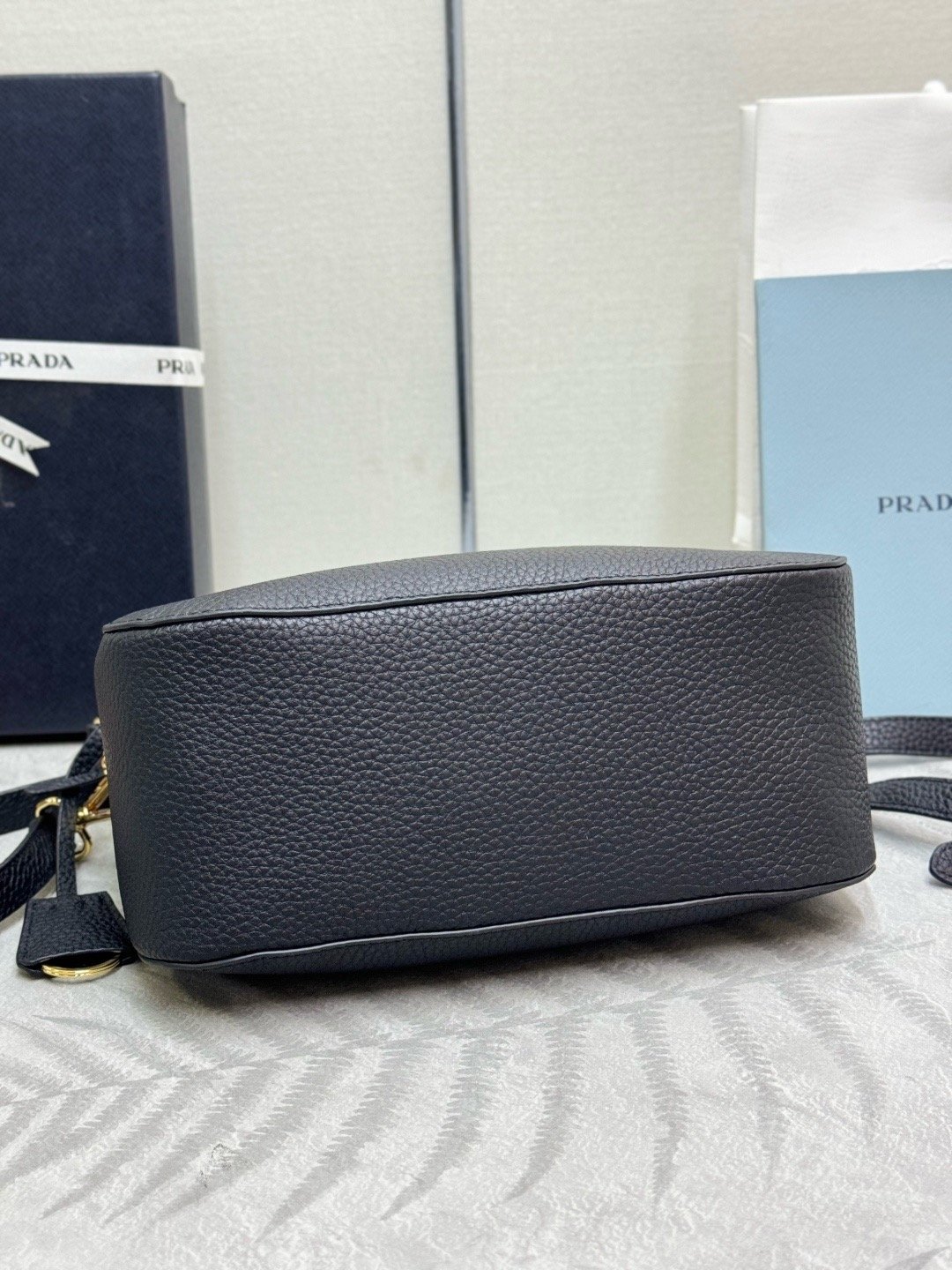 Prada Pebbled Leather BC277 Gold Top Handle Bag 001850