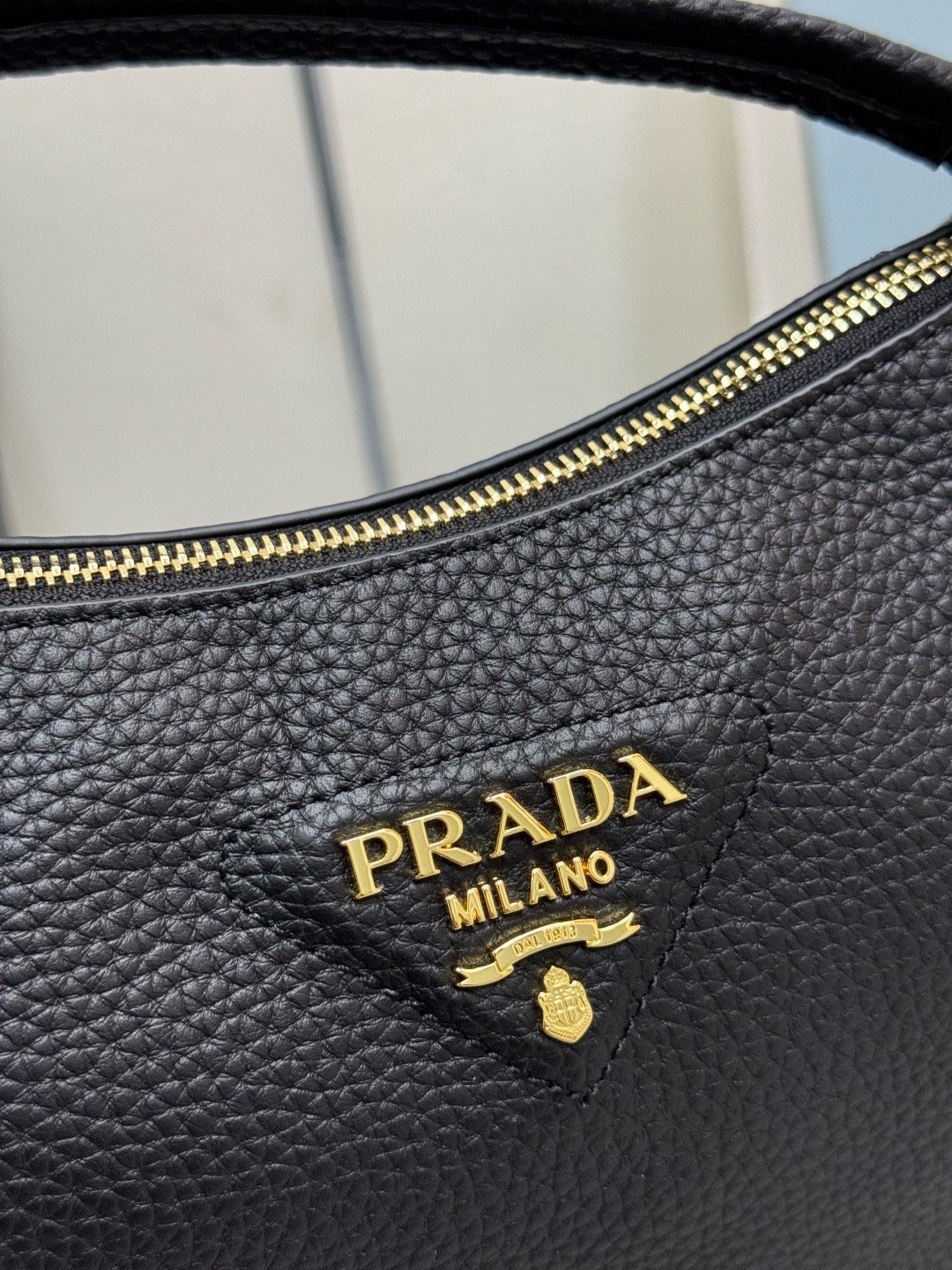 Prada Pebbled Leather BC277 Gold Top Handle Bag 001850
