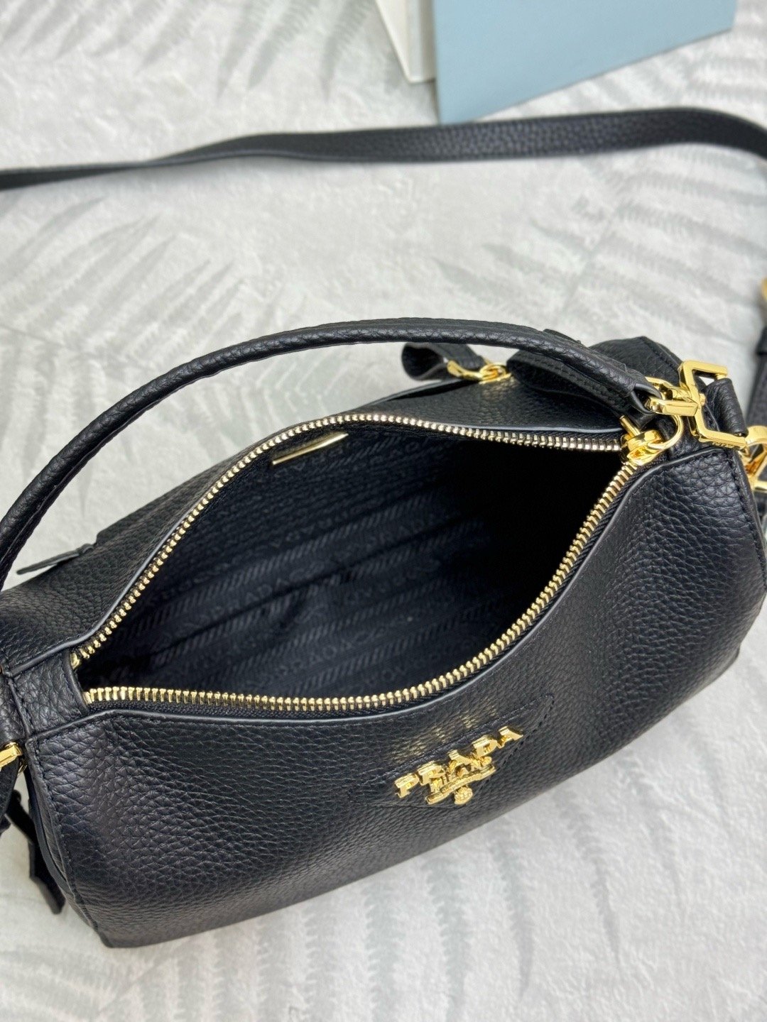 Prada Pebbled Leather BC277 Gold Top Handle Bag 001850