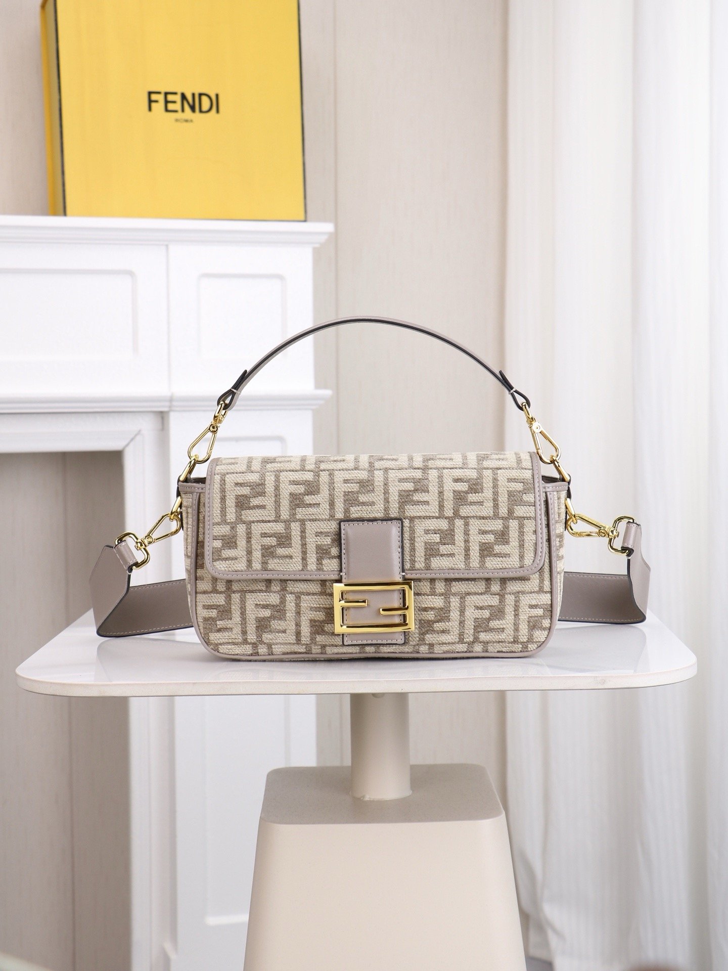 Fendi Vintage Iconic Baguette FF Medium Gold Top Handle Bag 001340