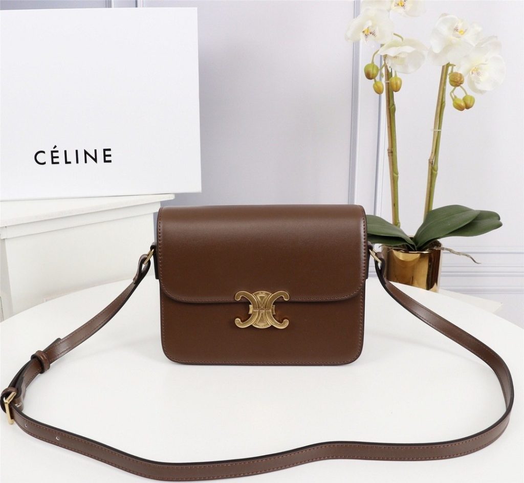 Celine Vintage p310 Triomphe Box Brown Box Bag 001310
