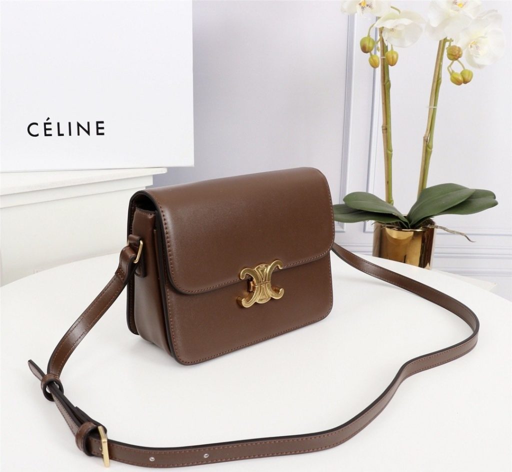 Celine Vintage p310 Triomphe Box Brown Box Bag 001310