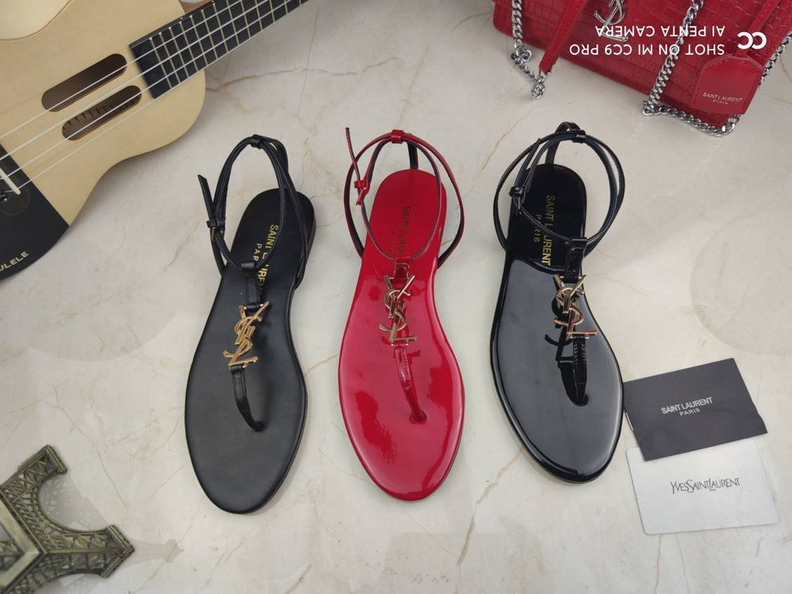 Saint Laurent YSL Logo Sandals Gold 948220