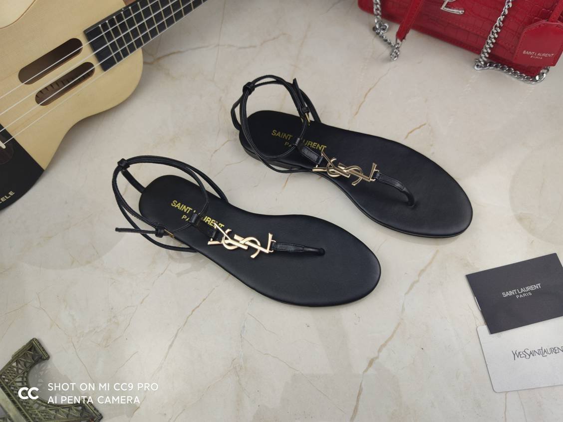 Saint Laurent YSL Logo Sandals Gold 948220