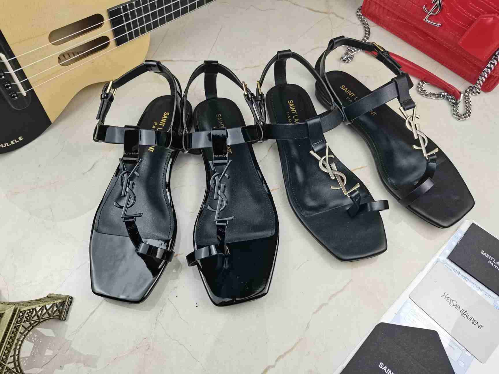 Saint Laurent YSL Logo Sandals Gold Colorway 3 948240