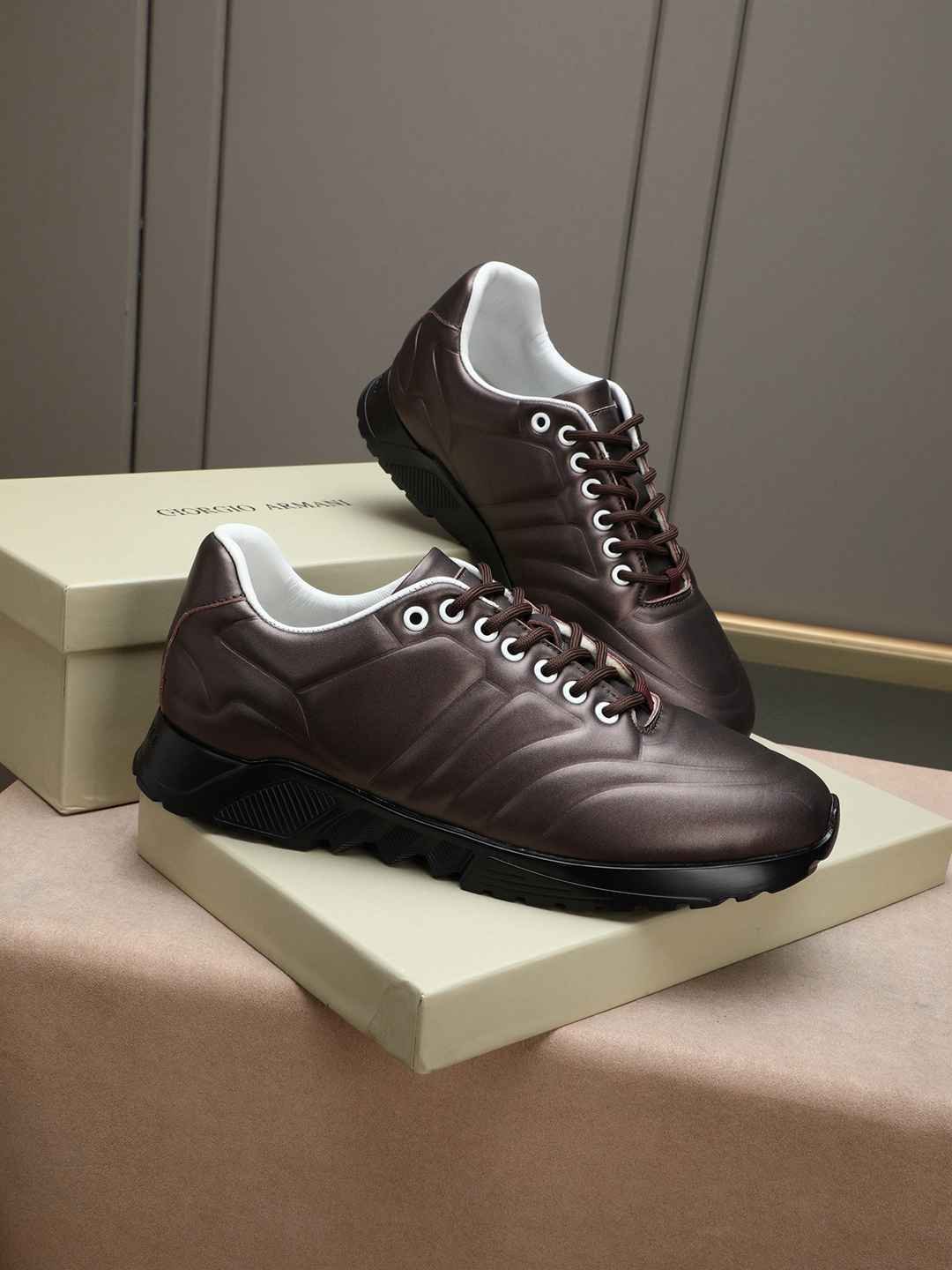 Armani Men’s Giorgio Kint-and-Leather Sneakers 1308270